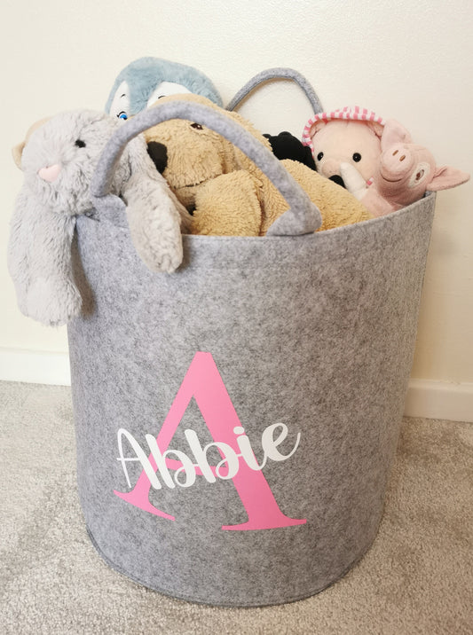 Personalised Initial Name Toy Storage Tub, Felt Trug, Toy Storage, Pet Storage, Junk Trug, Children toy basket, Kids toy basket