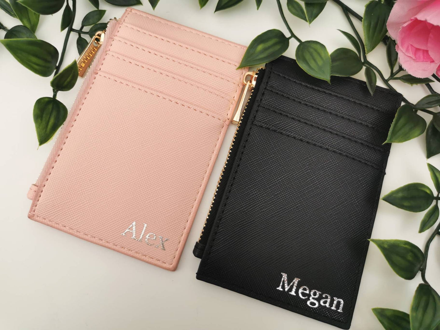 Personalised Card Holder, Monogram purse, Vegan Leather Foil Embossed, coin purse, initial cardholder, personalised purse, gift for her