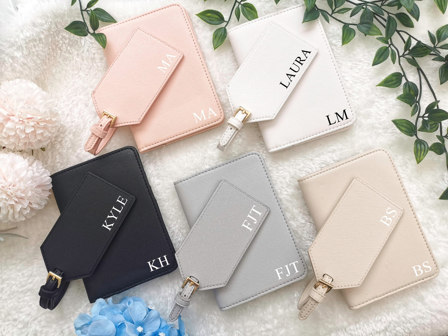 Personalised Passport Cover Set, Initial Passport Holder and Luggage Tag, Wedding Bridesmaid Holiday Travel Gift Bag Tag, Birthday Gifts