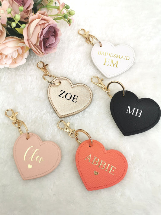 Monogram Bridesmaids Leather Keyring, Custom Bridesmaid Gift, Bridesmaid Proposal, Personalised Birthday Gift for Her, Heart Shaped Keychain