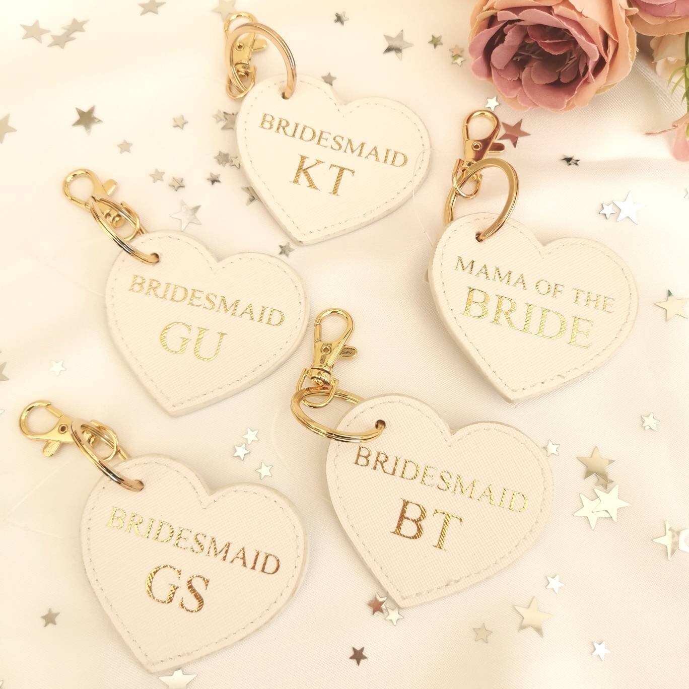 Monogram Bridesmaids Leather Keyring, Custom Bridesmaid Gift, Bridesmaid Proposal, Personalised Birthday Gift for Her, Heart Shaped Keychain
