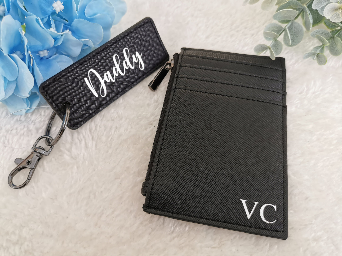 Personalised Mens Card Holder | Custom Keyring | Name Keychain | Gift for Him, Dad | Fathers day gift | Monogram initial coin purse wallet