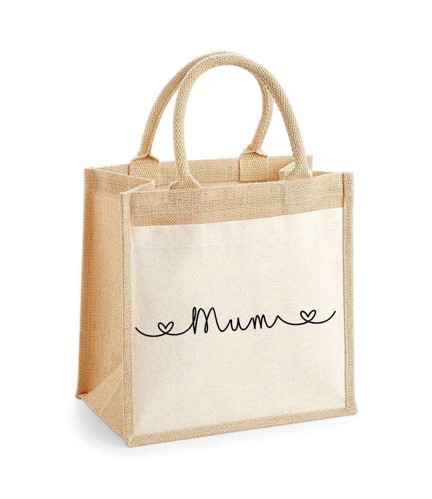 Personalised Jute Lunch Bag with Name & Heart, Personalised Work Bag, Eco Friendly Office Bag, Teacher Bag, Tote Bag, Shopper Bag, Woman Bag
