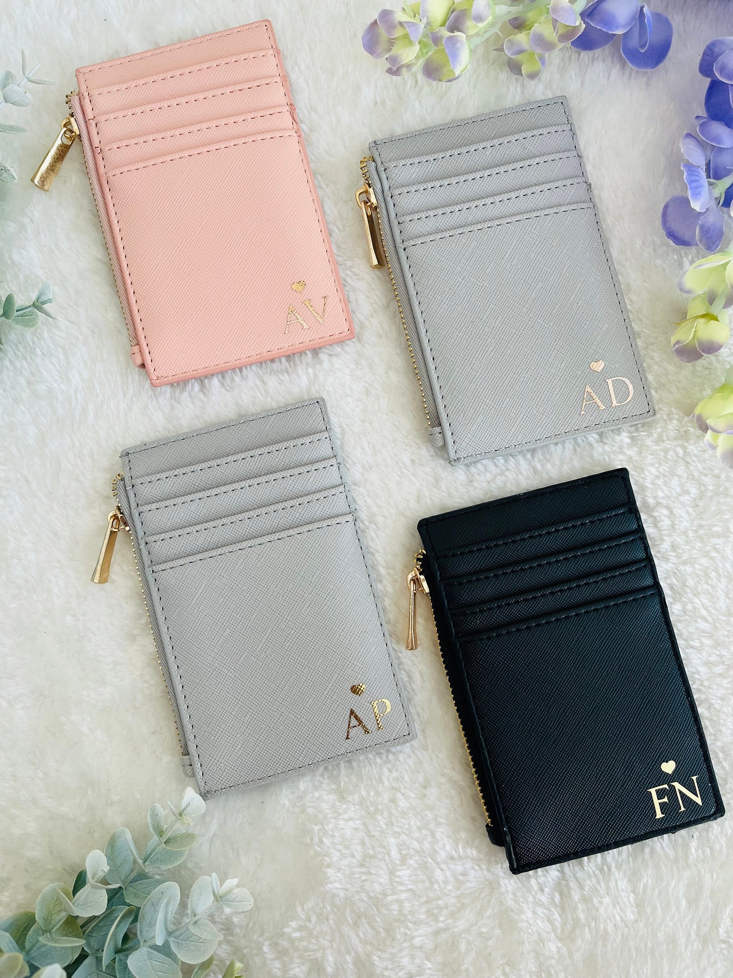 Personalised Card Holder, Monogram purse, Vegan Leather Foil Embossed, coin purse, initial cardholder, personalised purse, gift for her