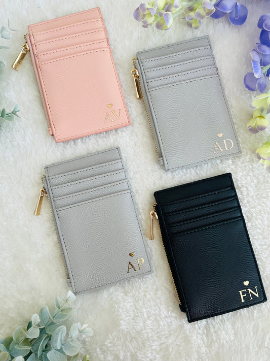 Personalised Card Holder, Monogram purse, Vegan Leather Foil Embossed, coin purse, initial cardholder, personalised purse, gift for her
