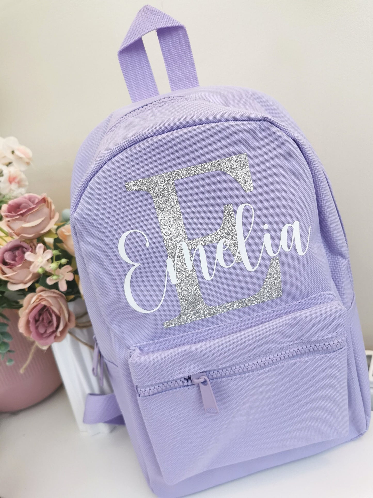 Personalised Name Glitter Initial Backpack- Girls Boys Kids Children Pre School rucksack School Bag Backpack with Adjustable Straps