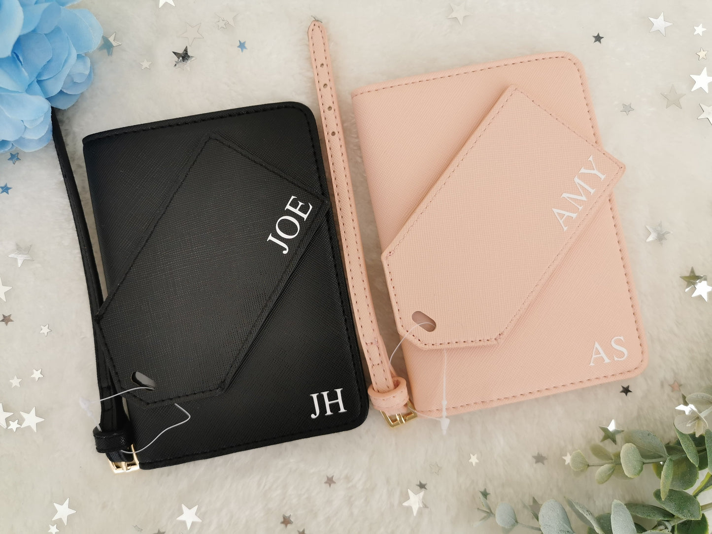 Personalised Passport Cover Set, Initial Passport Holder and Luggage Tag, Wedding Bridesmaid Holiday Travel Gift Bag Tag, Birthday Gifts