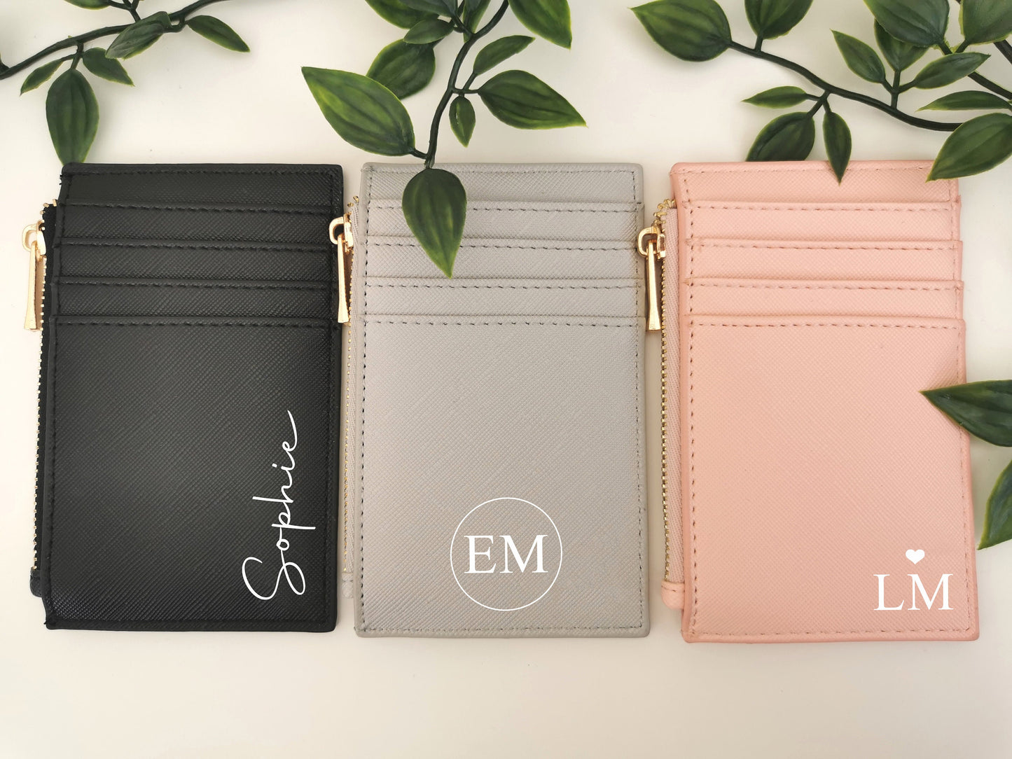 Personalised Card Holder, Monogram purse, Vegan Leather Foil Embossed, coin purse, initial cardholder, personalised purse, gift for her