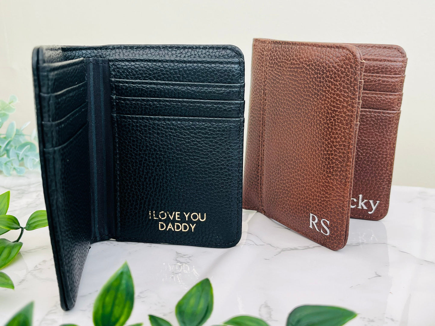 Personalised Mens Wallet, Vegan Leather Initial Wallet, Birthday Gift for Boyfriend, Husband gift, Gift for Dad, Valentines Day Gift for Him