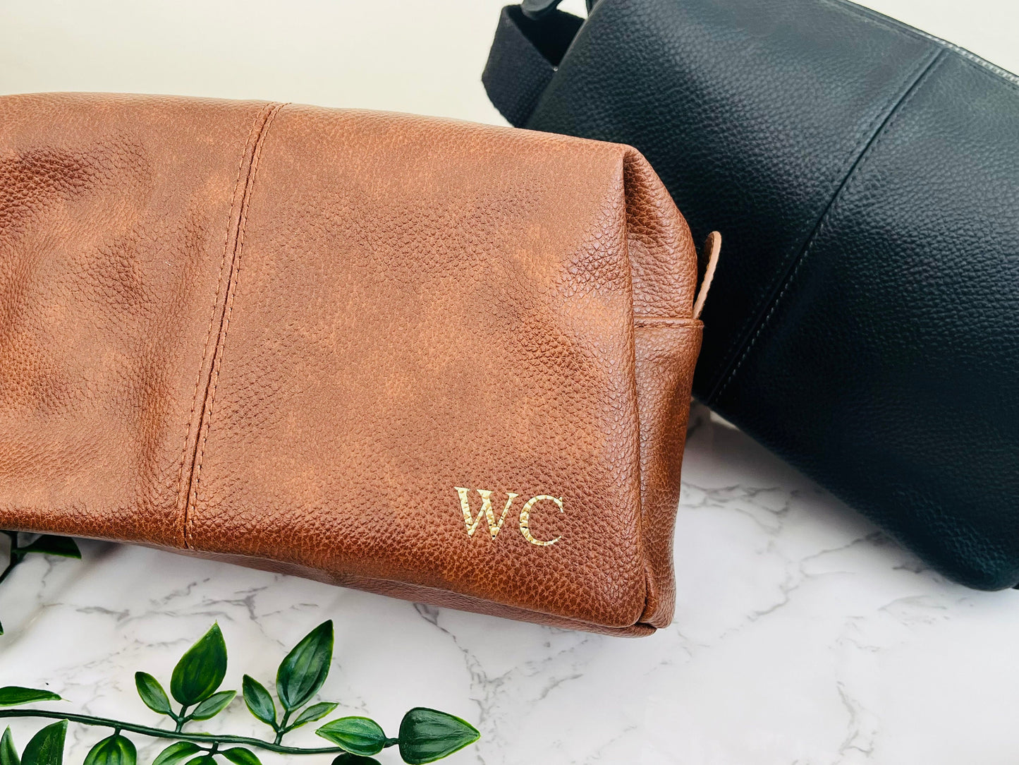 Personalised Toiletry Wash Bag with Initials or Name for Him, Dad, Best Man, Groom, Groomsmen, Fathers Day Gift, Leather Look, Shower Bag