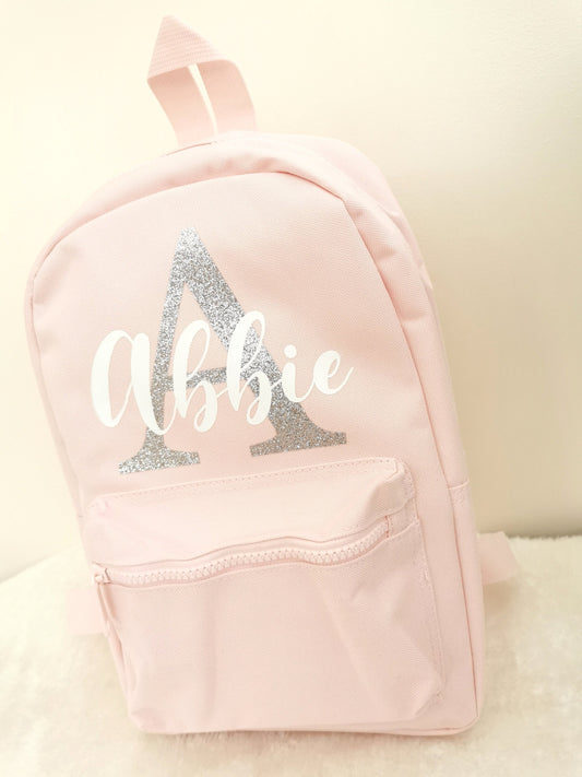 Personalised Name Glitter Initial Backpack- Girls Boys Kids Children Pre School rucksack School Bag Backpack with Adjustable Straps