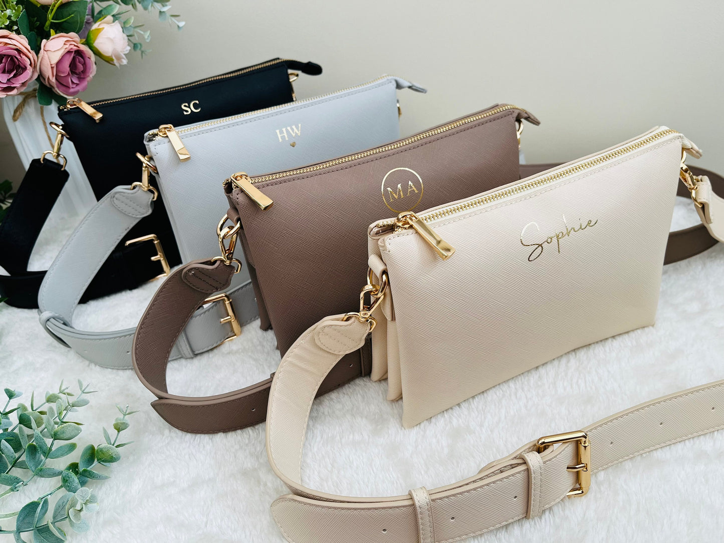 Personalised crossbody bag | custom handbag | monogram gift for her, personalized birthday present | over body bag | cross bag with strap