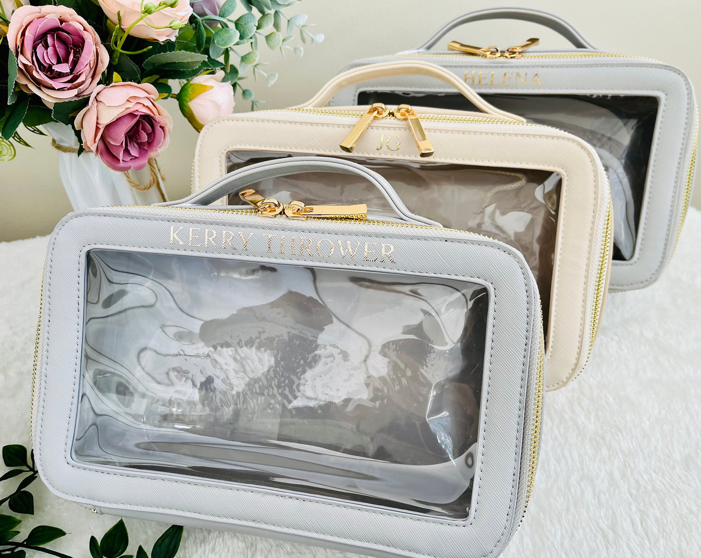 Personalised Travel Vanity Case, Custom Clear Travel Cosmetic Bag, Personalized Makeup Bag for Travelling, Carry On Toiletry, Gift For Her