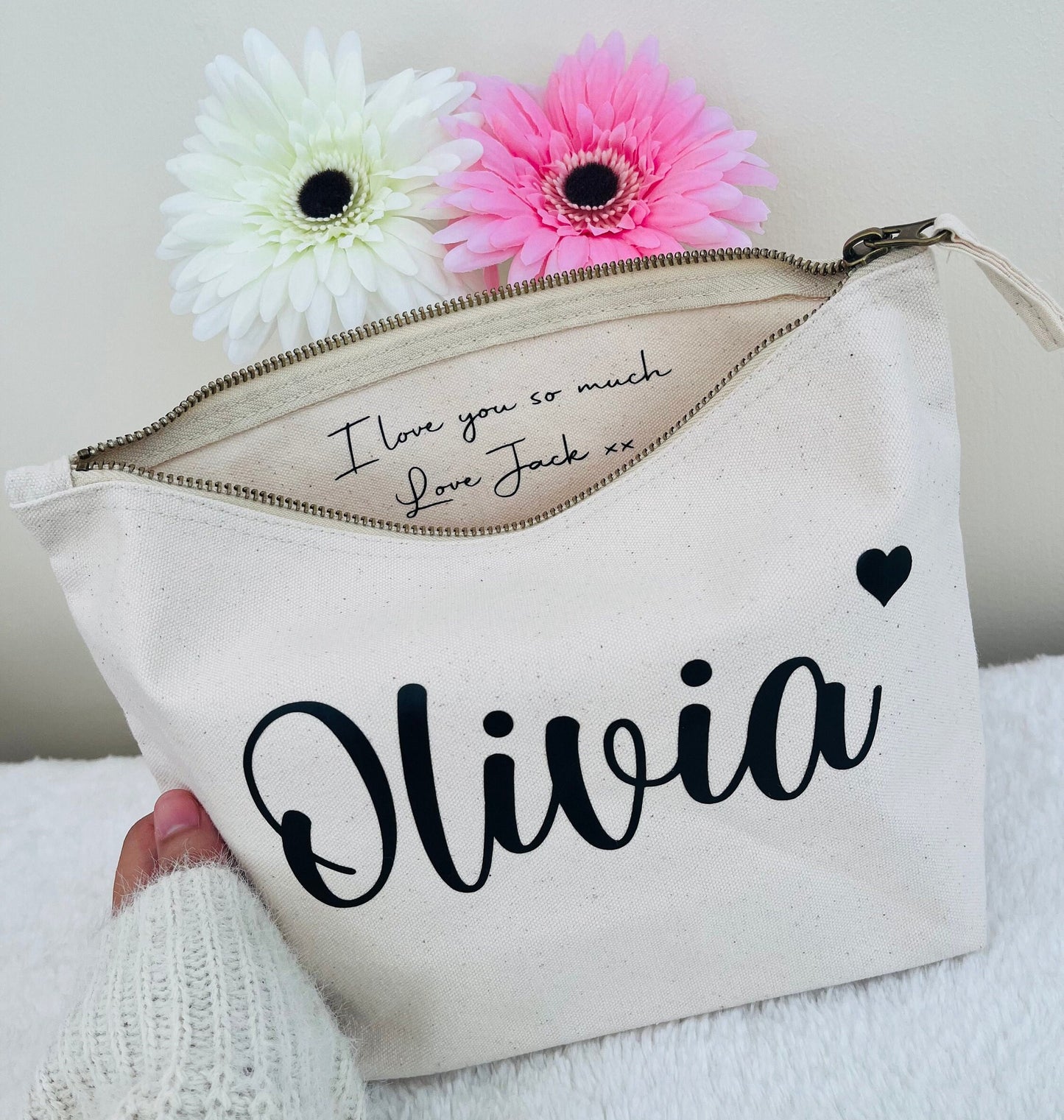 Personalised Make Up Bag, Hidden Message Cosmetic bag, Bridesmaid Gift, Birthday Present for Her, Girl, Mothers Day,Valentines,Mum,Wife gift