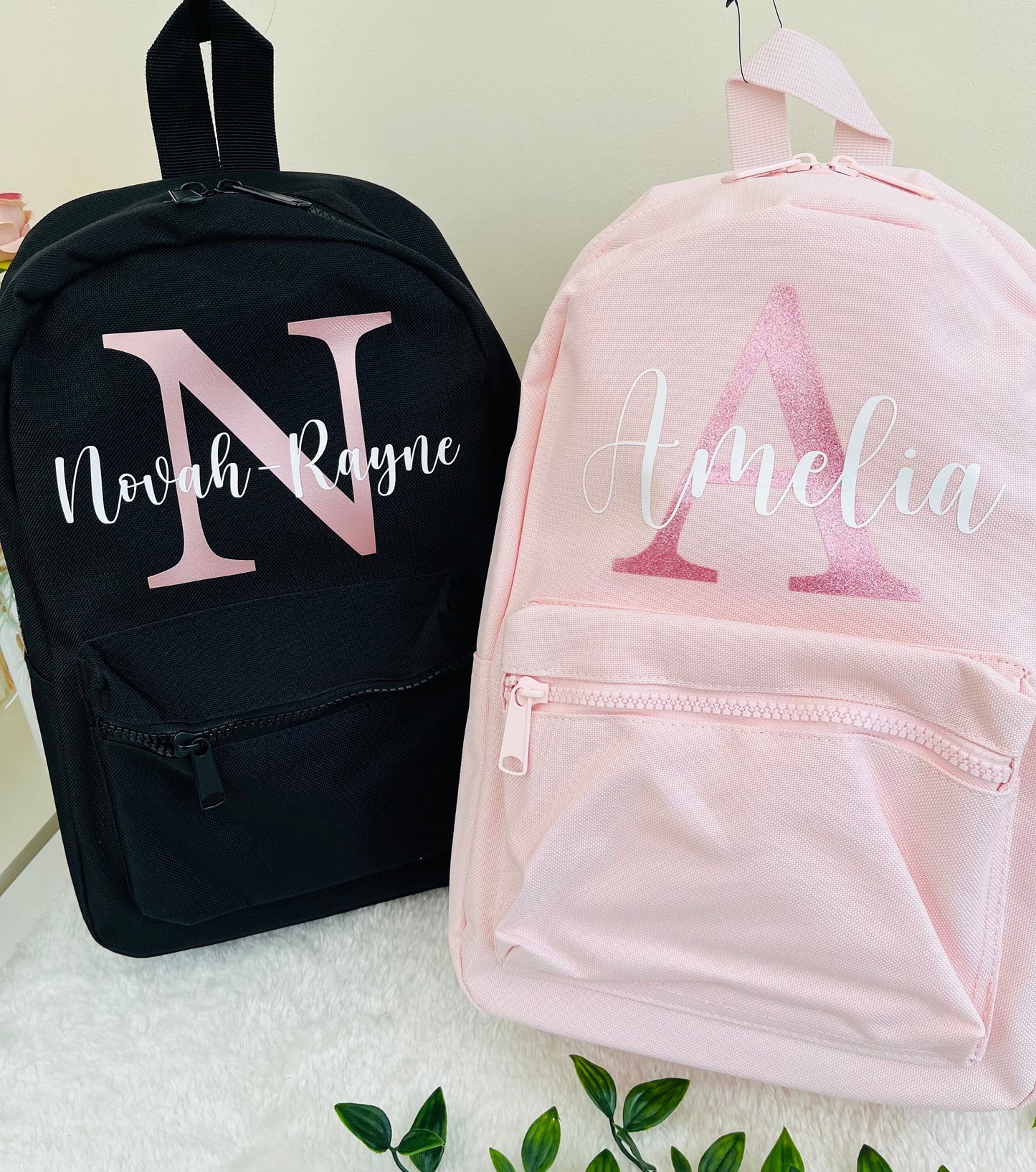 Personalised Name Glitter Initial Backpack- Girls Boys Kids Children Pre School rucksack School Bag Backpack with Adjustable Straps
