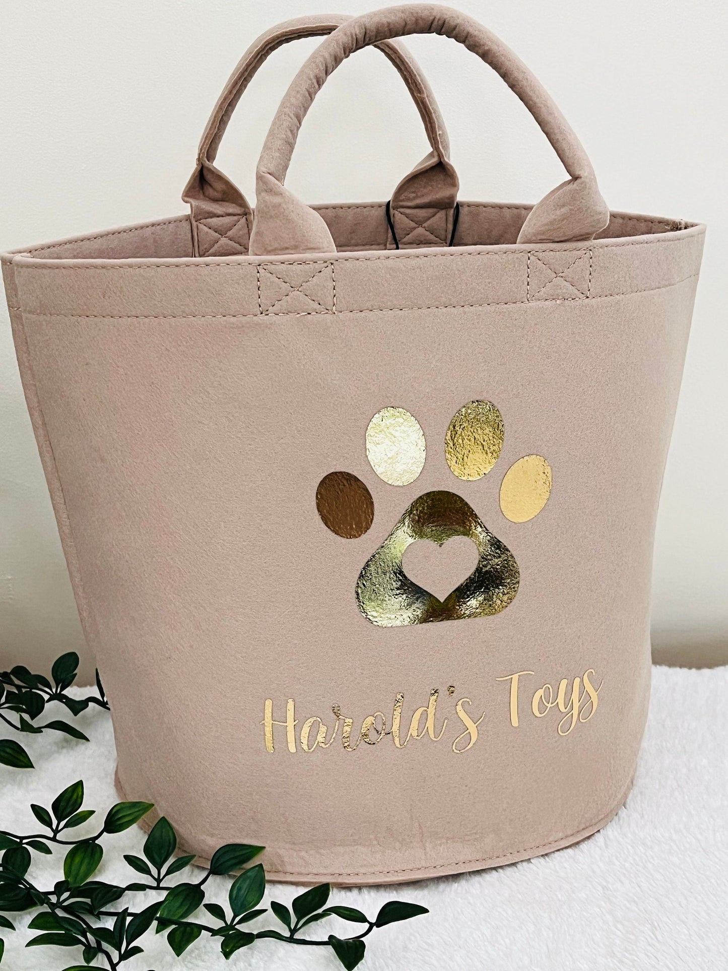 Custom made personalised pet storage basket, dog toy basket, felt storage, Gifts for pets, Pet homeware, Personalised dog gift, New pet gift