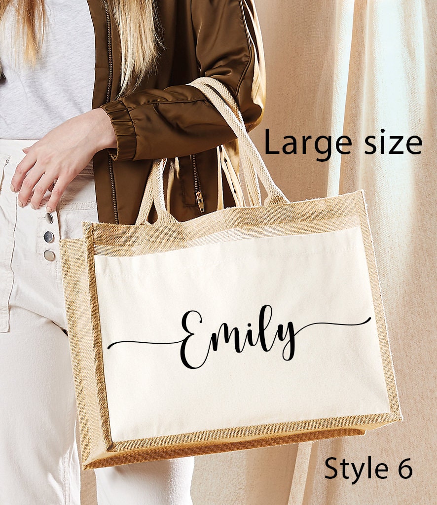 Personalised Jute Lunch Bag with Name & Heart, Personalised Work Bag, Eco Friendly Office Bag, Teacher Bag, Tote Bag, Shopper Bag, Woman Bag