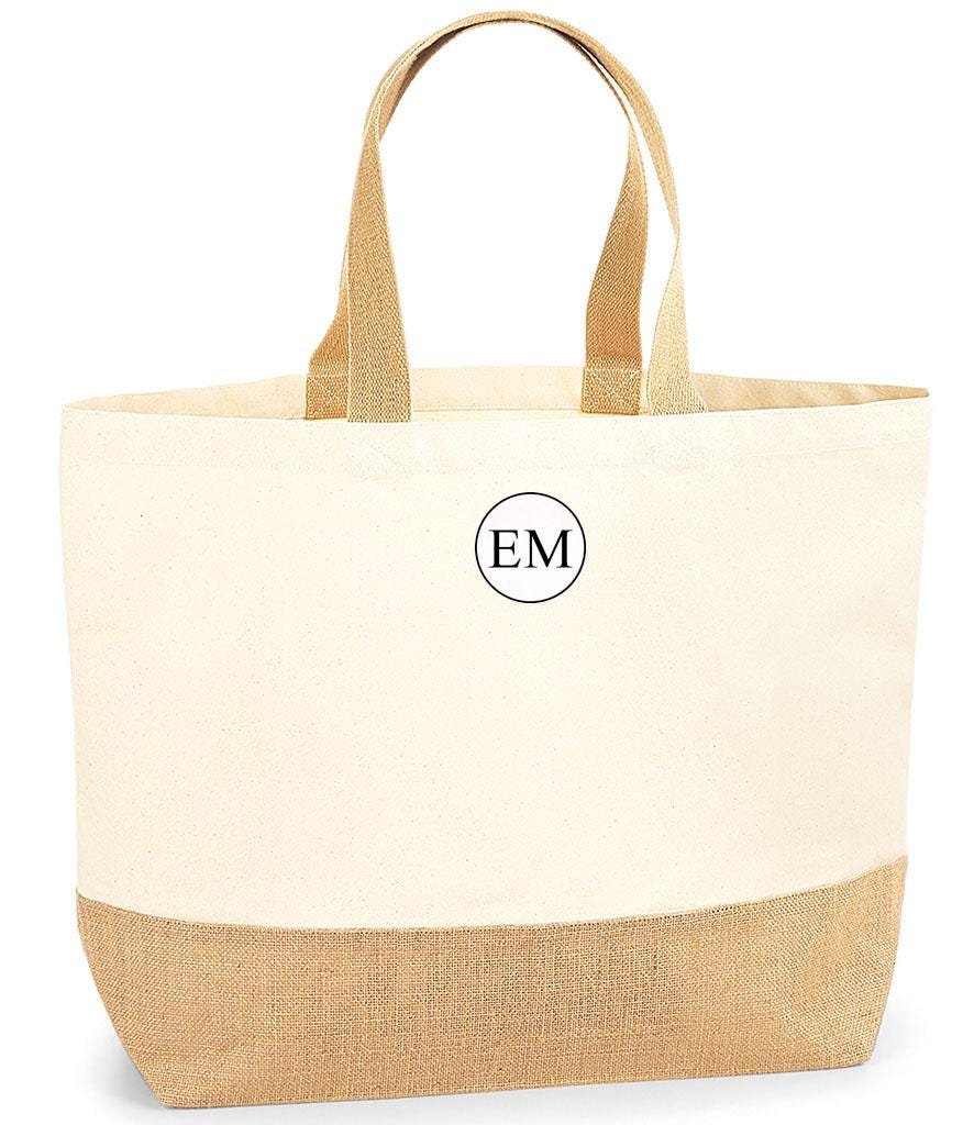 Personalised large tote bag, large shopper bag, uni bag, personalised jute shopping bag, large book bag, custom printed bag, large bag mono
