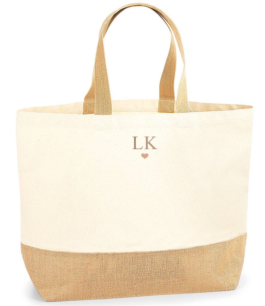 Personalised large tote bag, large shopper bag, uni bag, personalised jute shopping bag, large book bag, custom printed bag, large bag mono