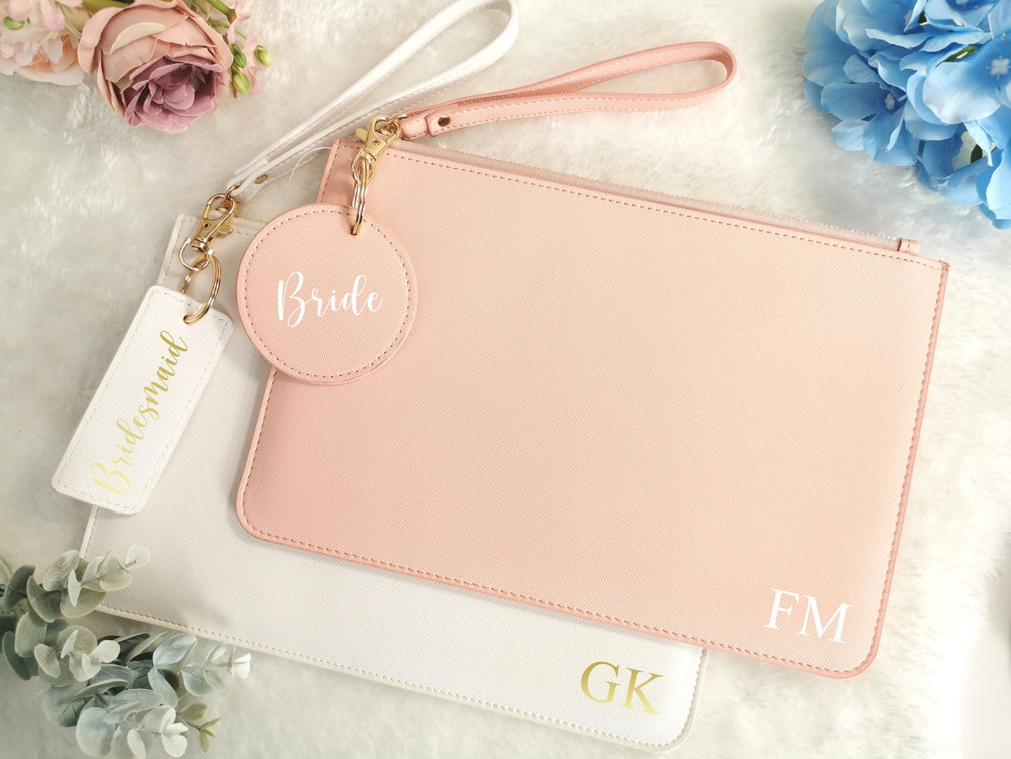 Personalised clutch bag with big charm, Bridesmaid Pouch, Hen Party Gift, bridesmaid wristlet, bridesmaids' gifts, Birthday gift for her