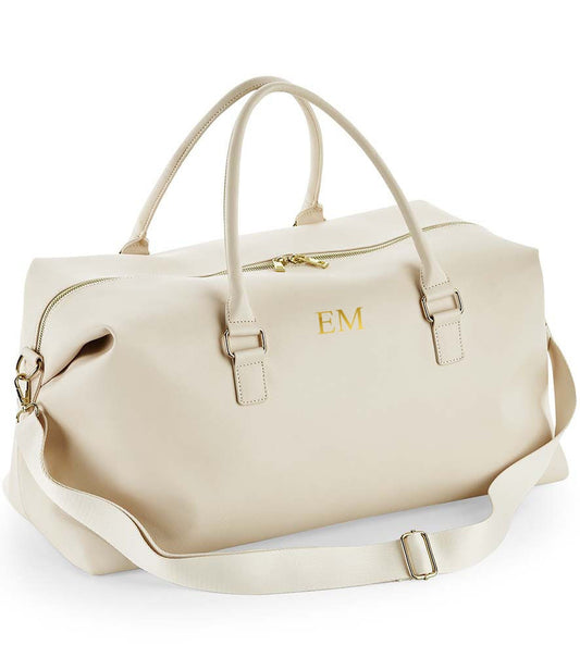 Bride holdall, Custom Holdall, personalised overnight bag, Weekend Bag, Personalised Leather Look Holdall, Hospital Bag, Changing Bag, Cream