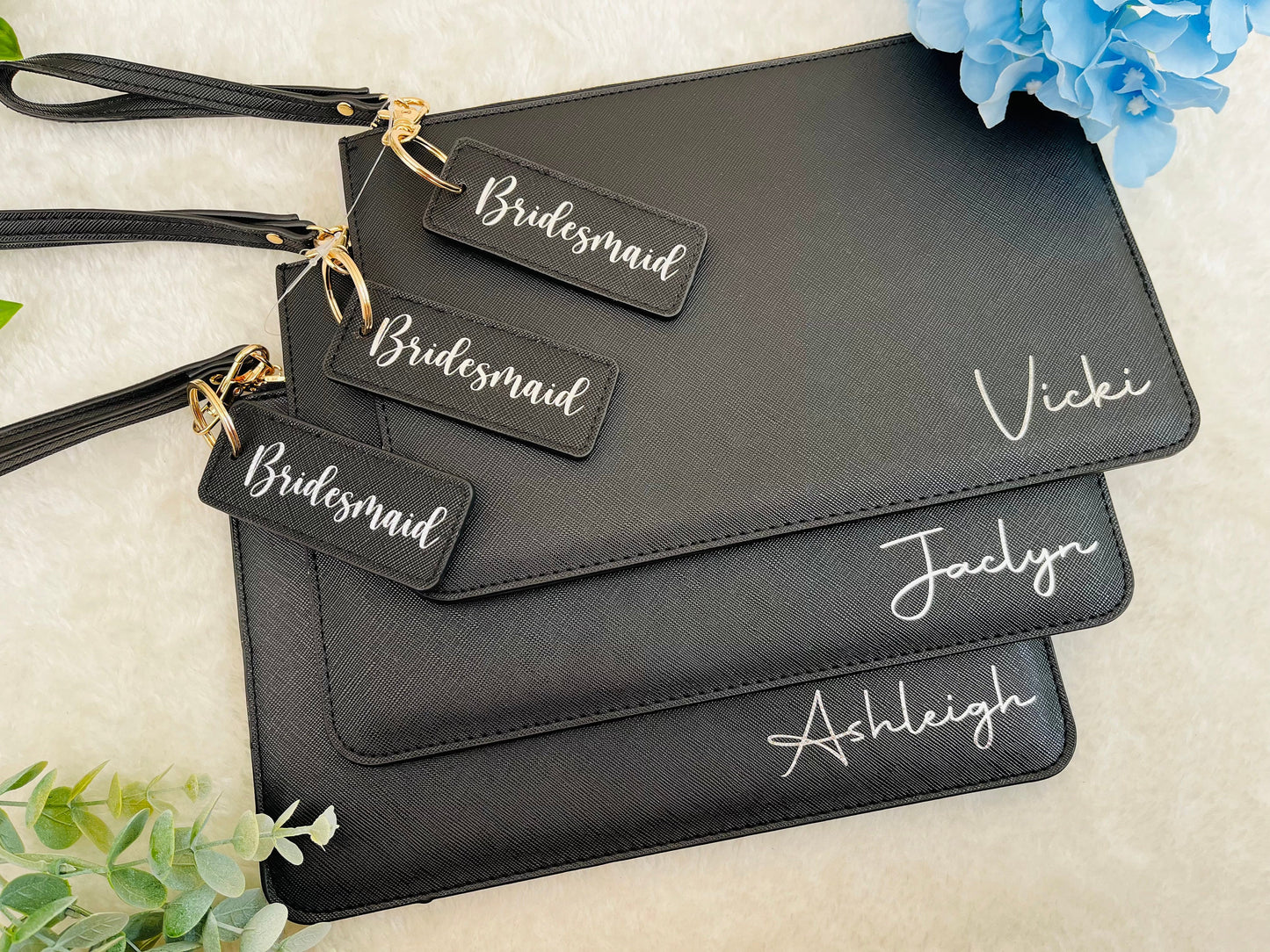 Personalised clutch bag with big charm, Bridesmaid Pouch, Hen Party Gift, bridesmaid wristlet, bridesmaids' gifts, Birthday gift for her