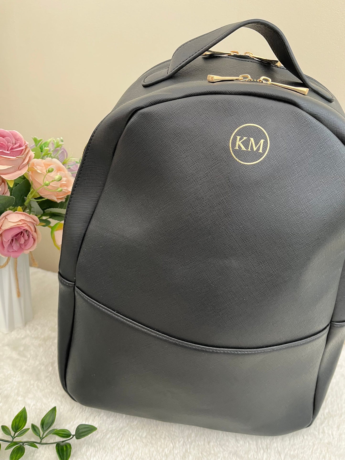 Custom Women Backpack, Personalised Bag with Initials, Faux Leather Rucksack, Travel Backpack, Hand Luggage Bag, Hospital Bag backpack